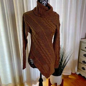 Cowl neck asymmetrical tunic sweater dress